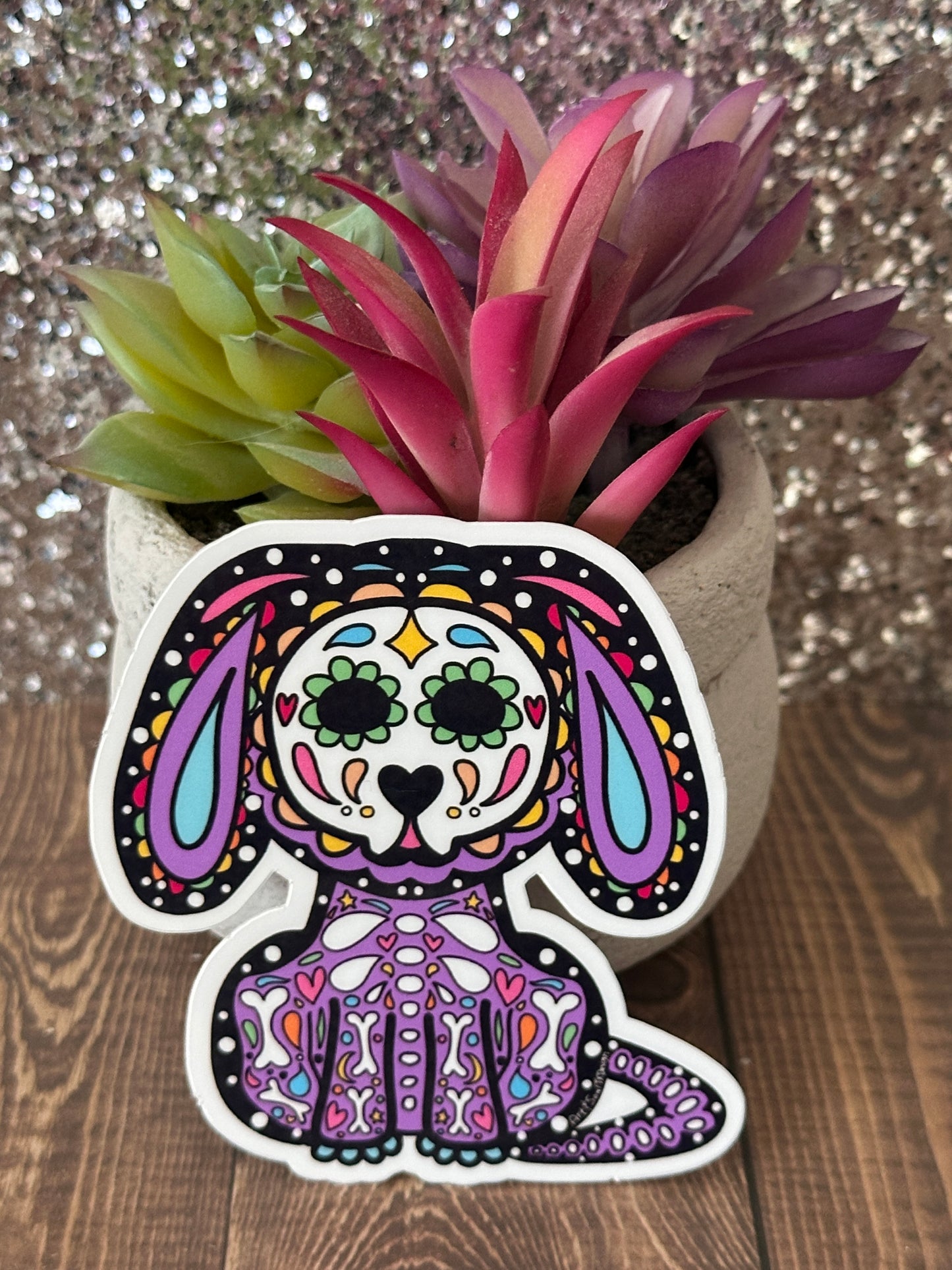 Cute Dog Sugar Skull Sticker