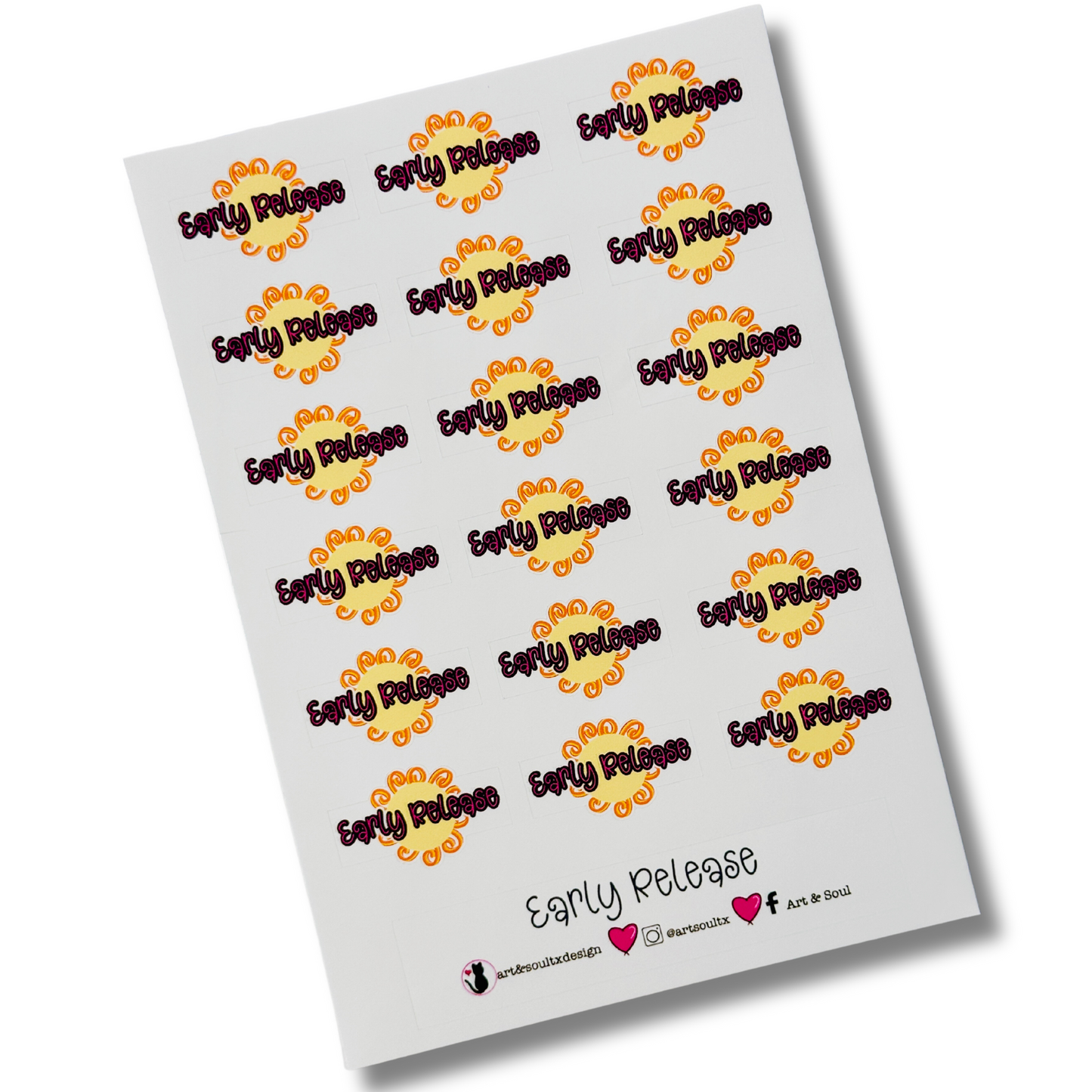 Early release planner stickers sheet with colorful sun design and cute font for teacher planners.