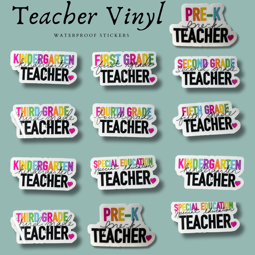 All of our Grade Level stickers for Elementary school teachers. Grade levels include Pre-K through Fifth Grade and Special Education.