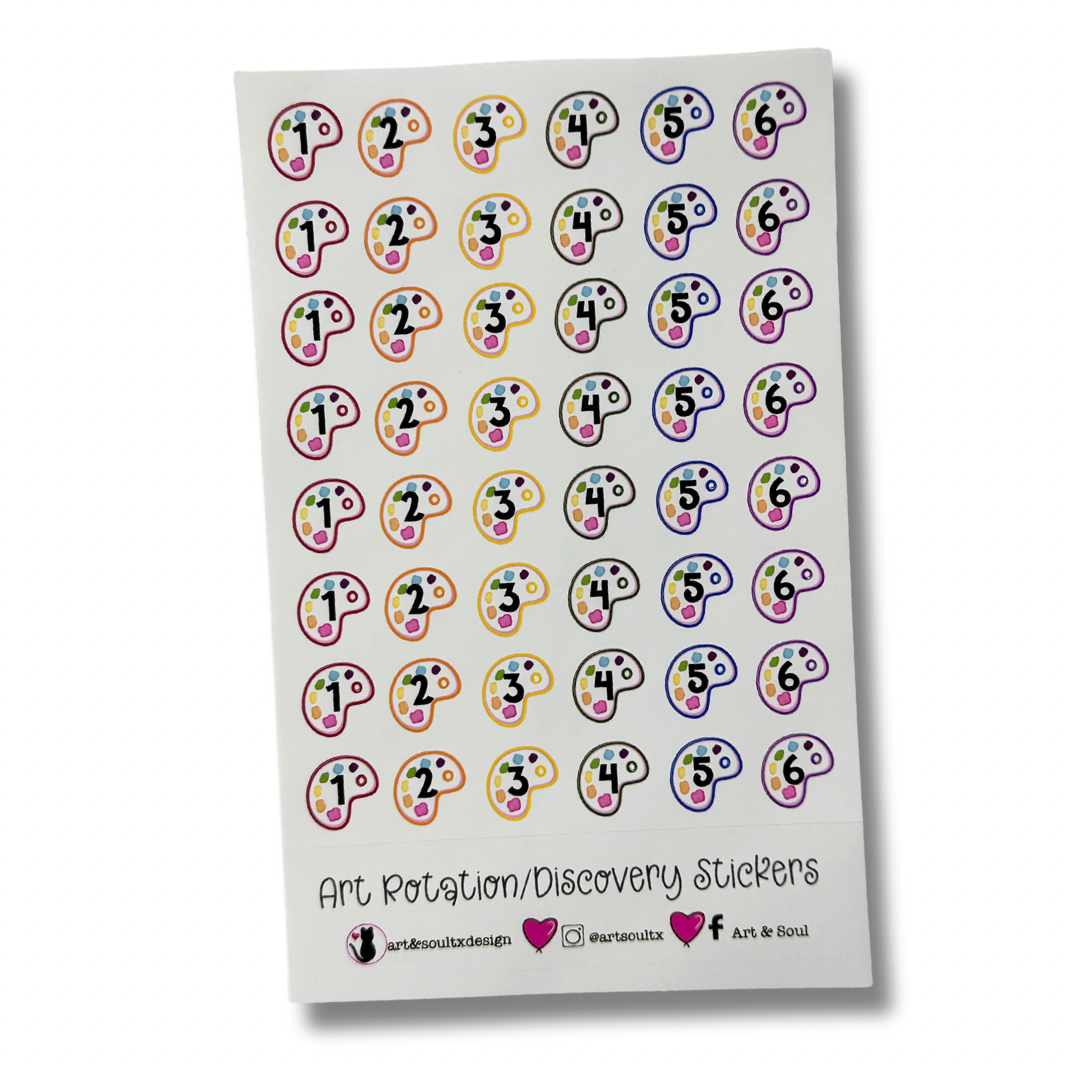 A six day rotation schedule planner sticker sheet. There sheet has eight weeks worth of stickers on each six day rotation sheet.
