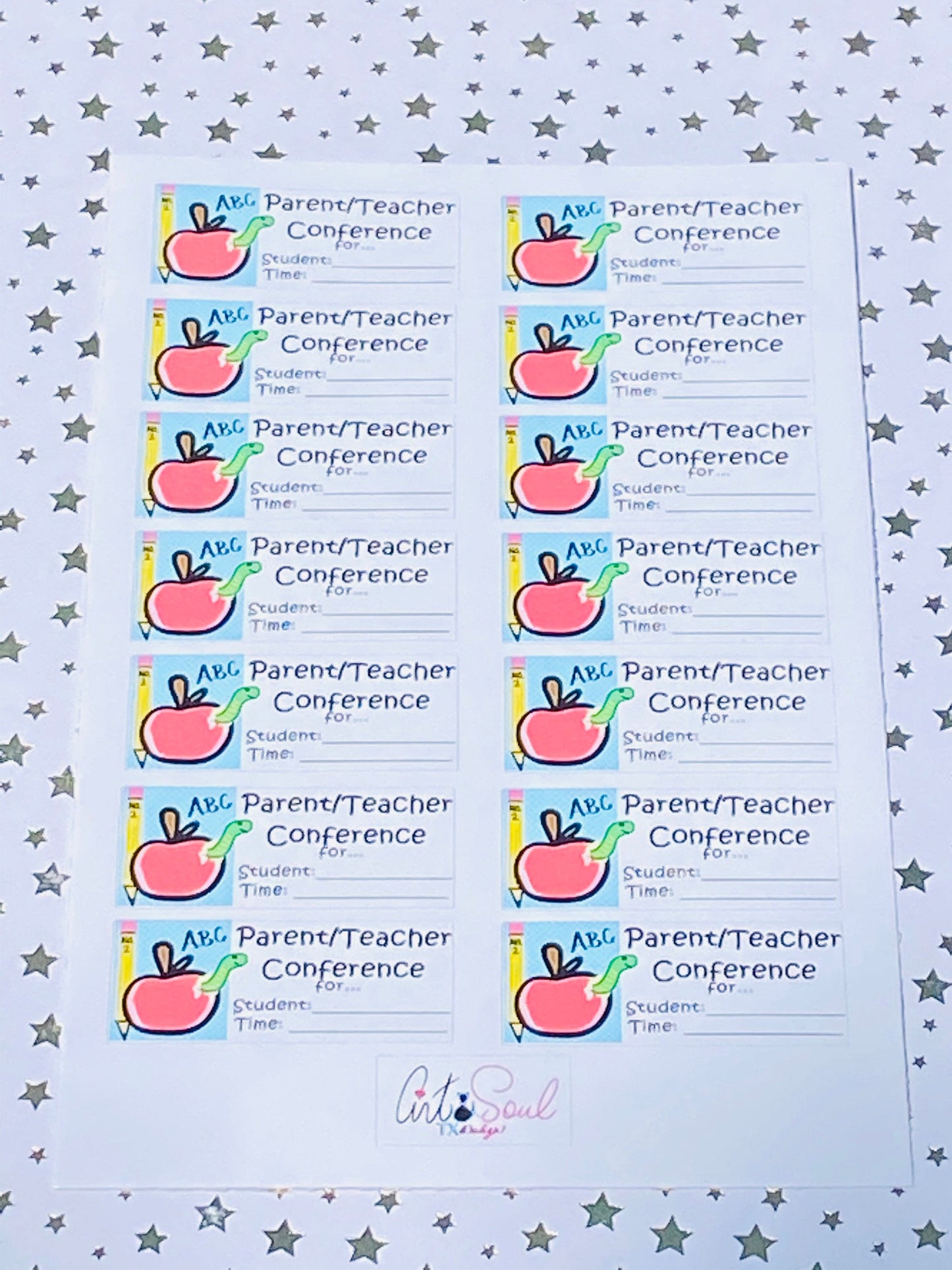 A sticker sheet on a starry background.