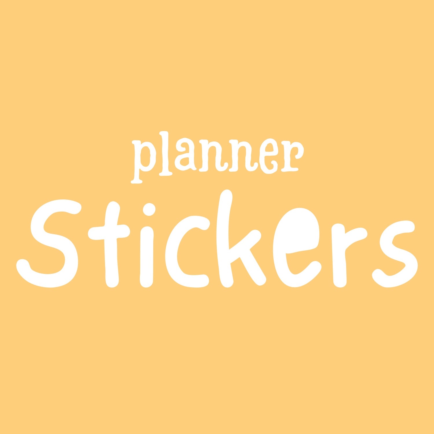 The collection title, "planner stickers" that has various teacher style planner stickers on a cute school notebook background.
