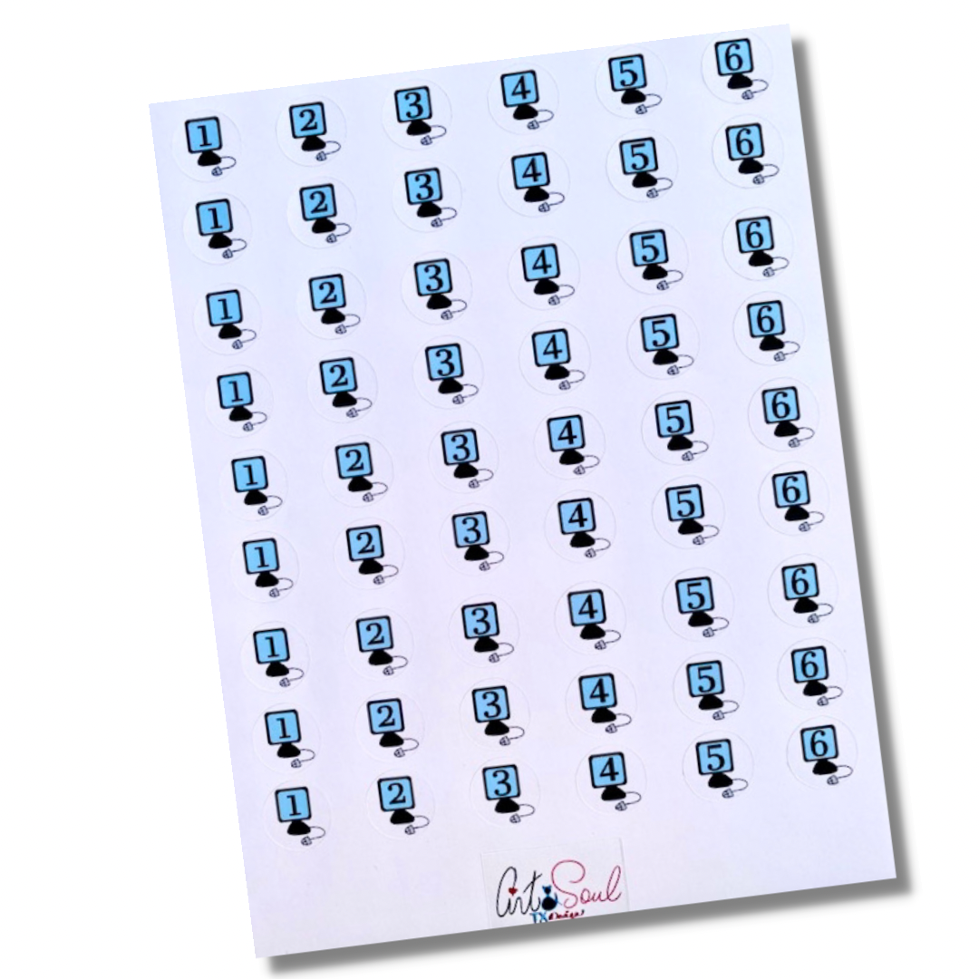 Complete 6 day computer rotation schedule sticker sheet on white background showing numbered day stickers for teacher planner organization