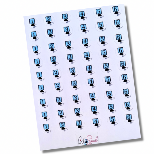 Complete 6 day computer rotation schedule sticker sheet on white background showing numbered day stickers for teacher planner organization