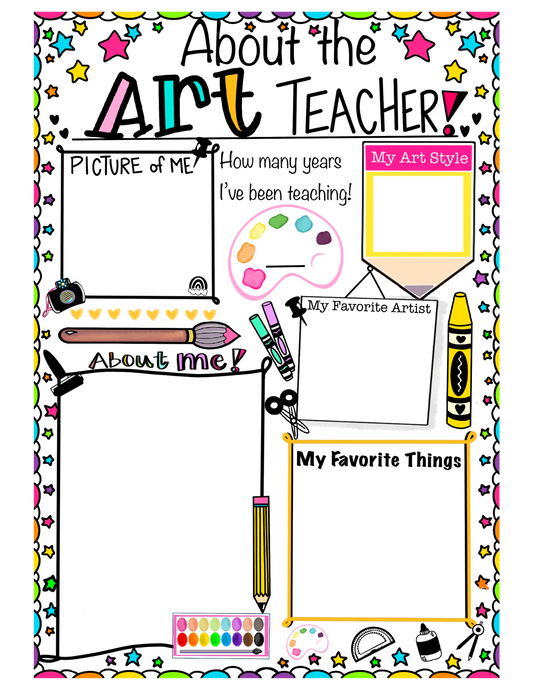 Printable About the Art Teacher Template, Classroom Sign, Classroom Display, PNG File, Instant Download