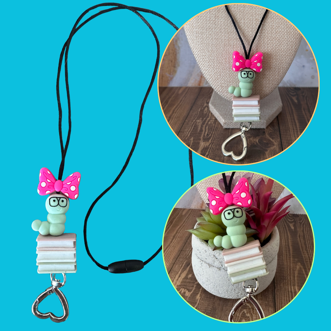 The image features a main product view on a bright blue background, with two circular inset photos showing the pendant displayed on a mannequin bust and styled in a small pot.