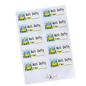 A sheet of paper with ten sticky notes that have 'Bus Duty' written on them with a small icon of a bus and a timer below the text. Each sticker has a colorful bus illustration and the word 'Time' at the bottom.