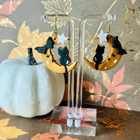 Cat and Moon Earrings