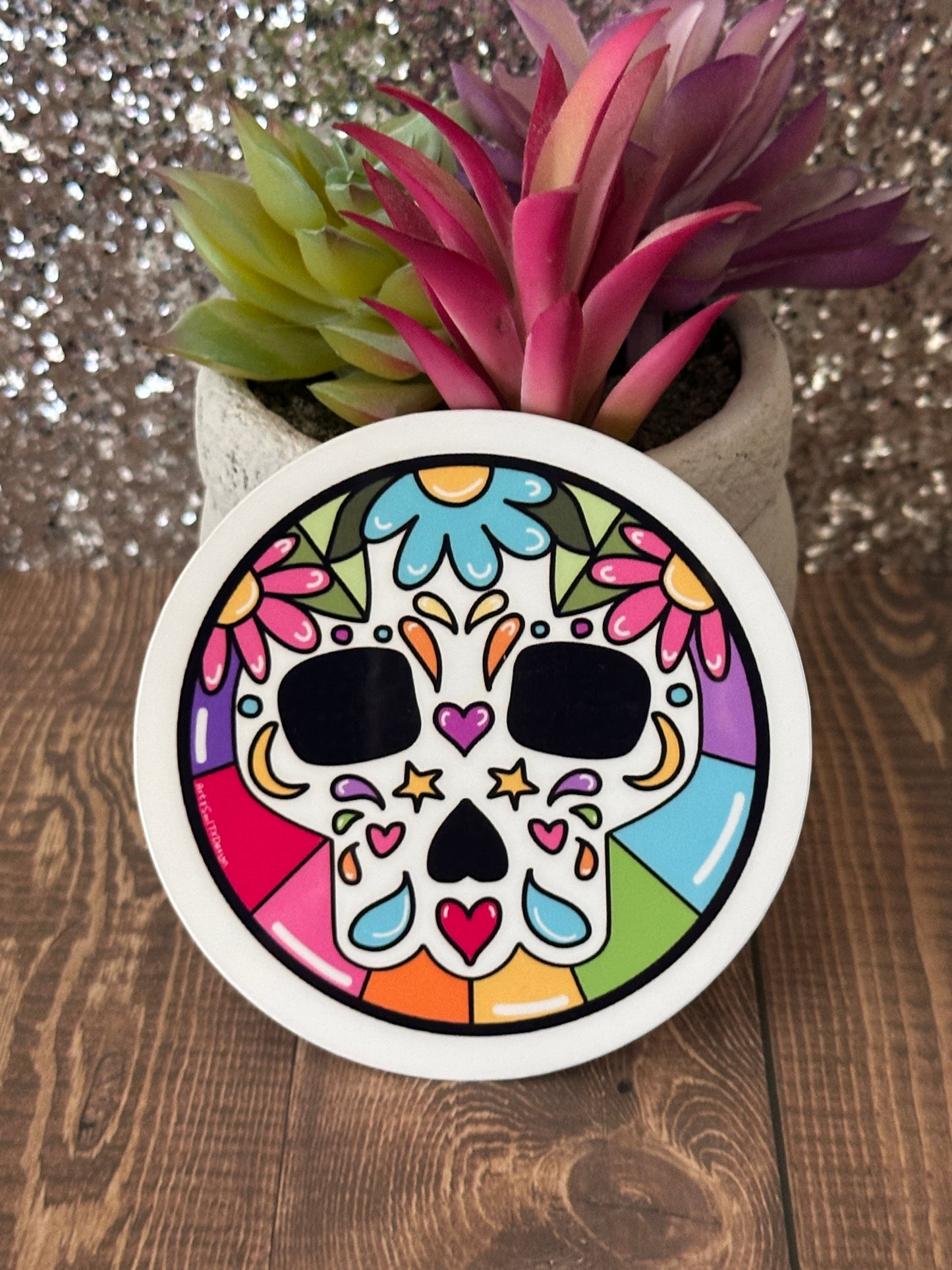 Sugar Skull Stainglass Sticker