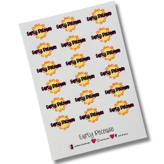 Early release planner stickers sheet with colorful sun design and cute font for teacher planners.