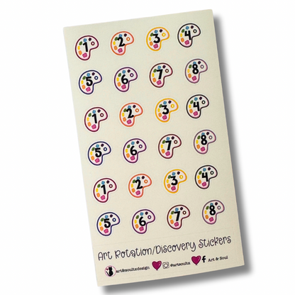 An eight day rotation schedule planner sticker sheet.  Each sheet has 24 stickers, enough for three full rotations.