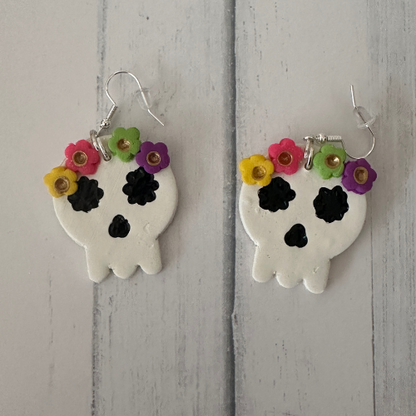 Flowery Skull Polymer Clay Earrings