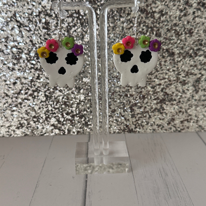 Flowery Skull Polymer Clay Earrings