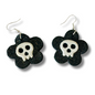 White Skull on Black Flower Earrings
