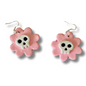 White Skull on Pink Flower Earrings