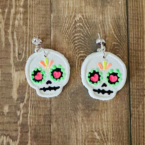 Neon Sugar Skull Polymer Clay Earrings