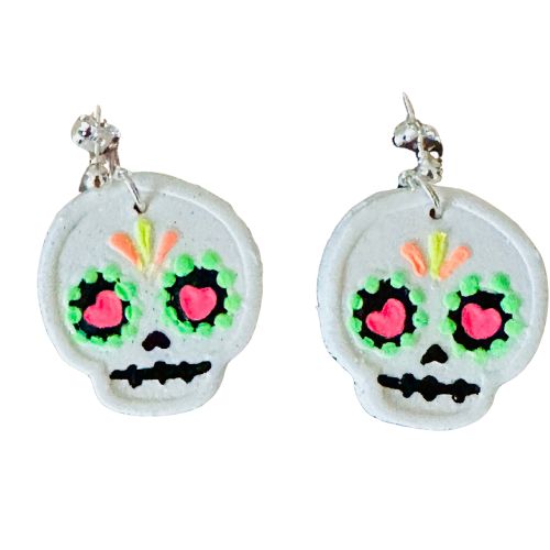 Neon Sugar Skull Polymer Clay Earrings