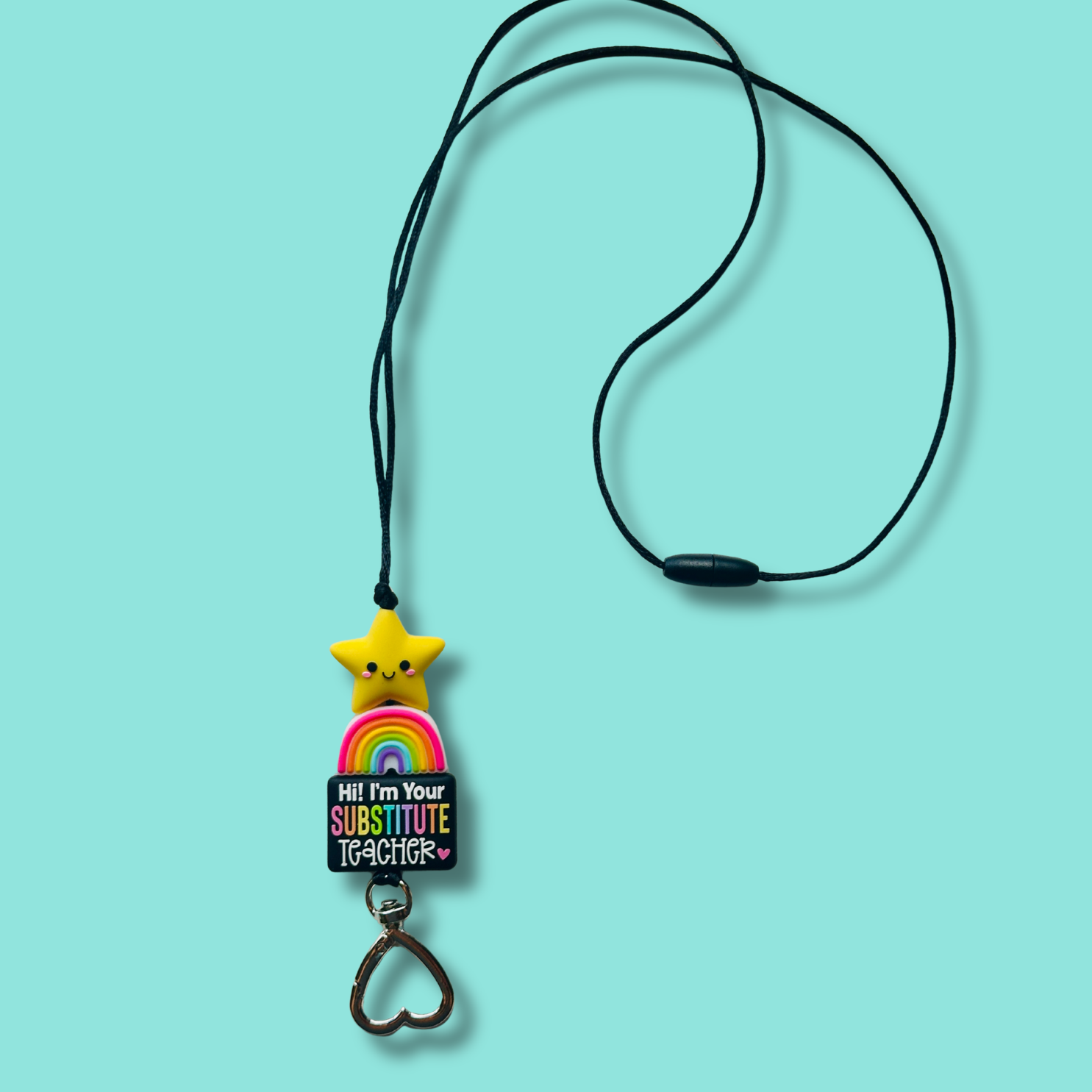 "Hi, I'm your Substitute Teacher" full lanyard on blue background.