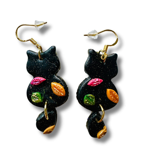 Midnight Harvest Cat Earrings