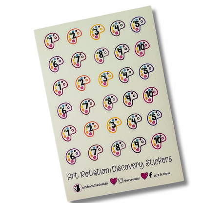 A ten day rotation schedule planner sticker sheet.  Each sheet has 3 complete rotation days, for 30 total stickers.