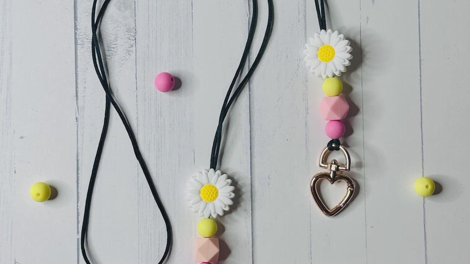 The flower lanyard seen from multiple angles and zoom levels.